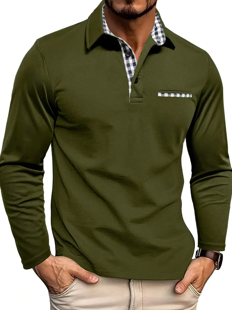 Herren Business Lässig Langen Ärmeln Polo-Shirt | Mit Karomuster