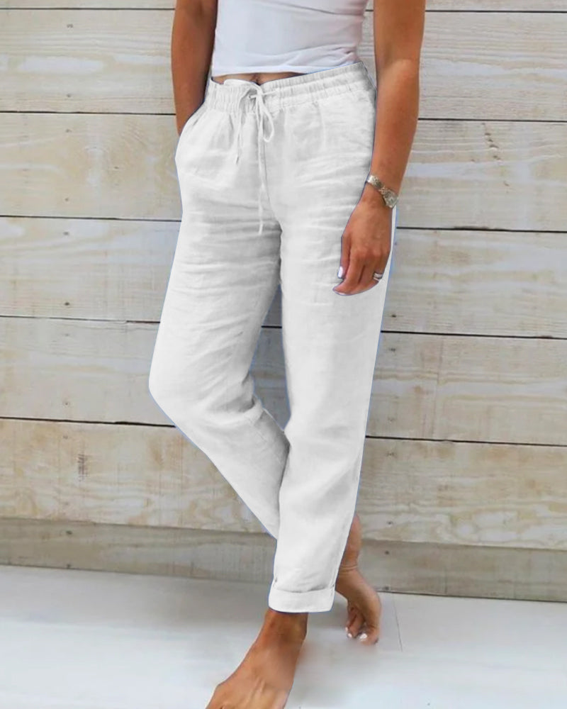 Damen Sommer Lässig Leinenhose | mit Kordelzug