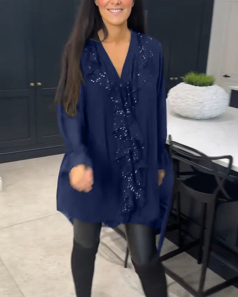 Damen Elegante Rüschen Bluse | Langarm