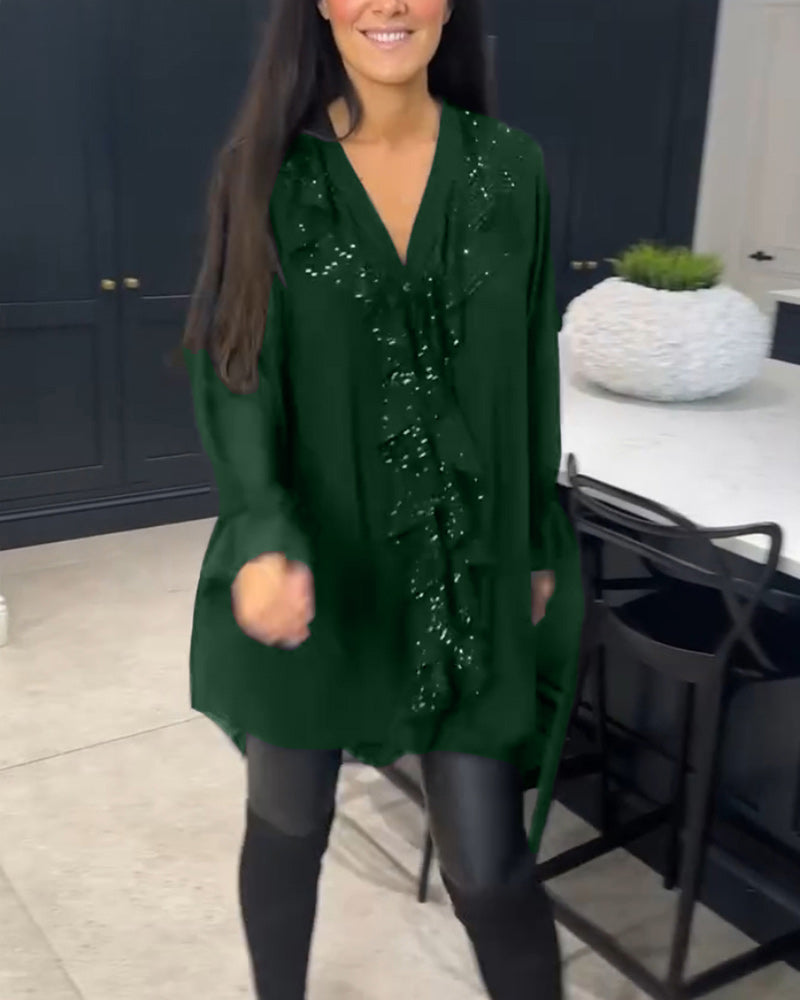 Damen Elegante Rüschen Bluse | Langarm