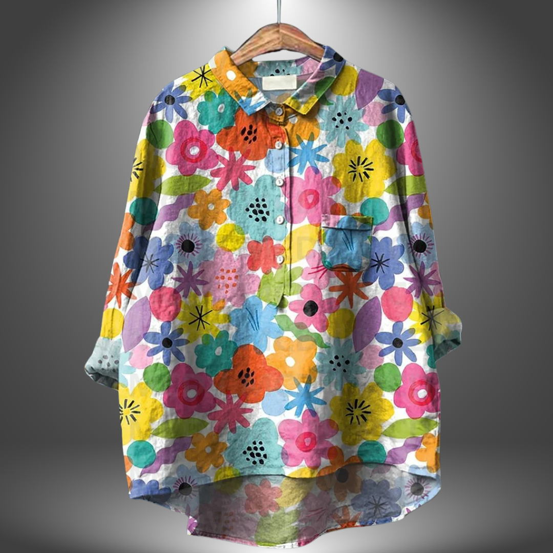 Damen Blumenmuster Übergroß Bluse | Langarm