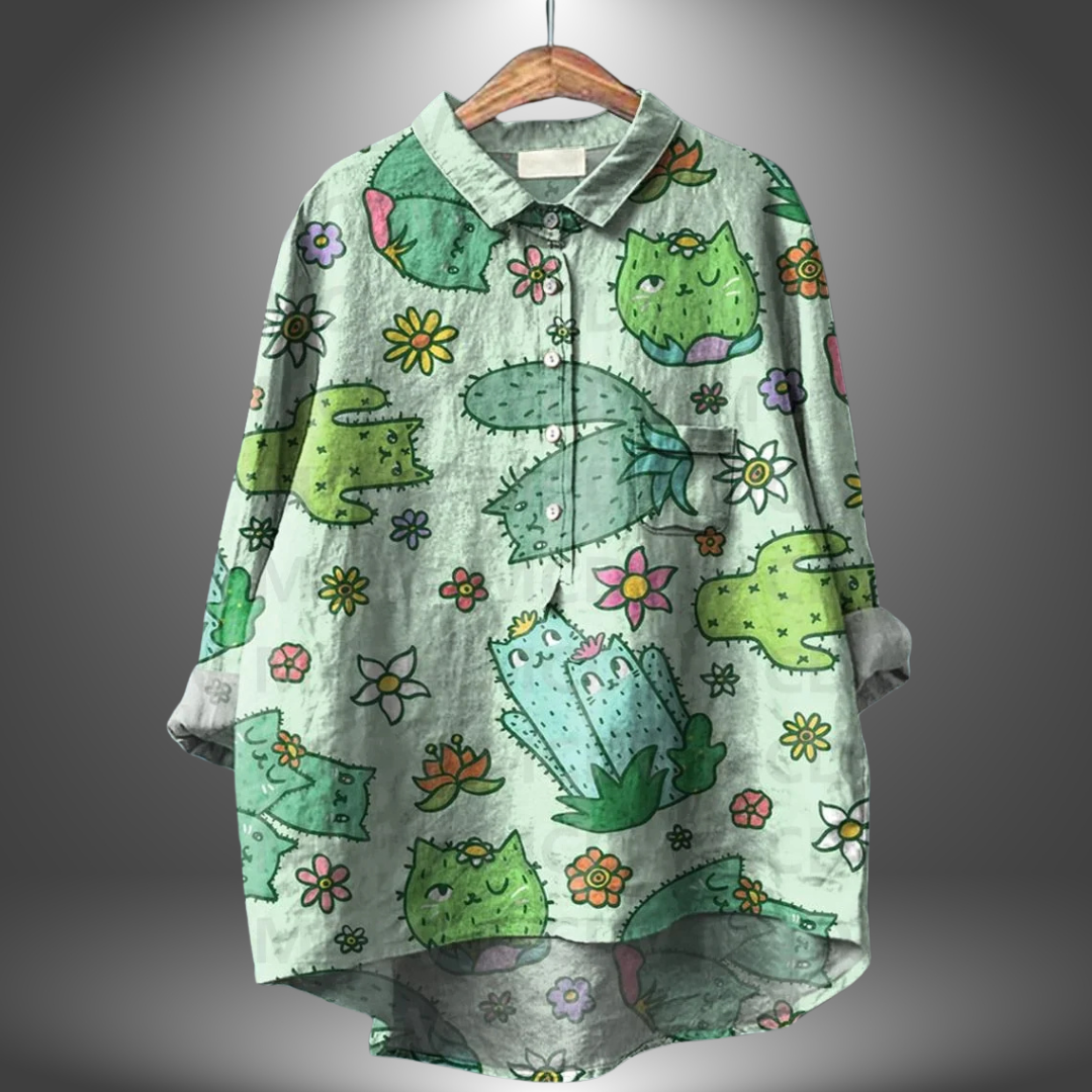 Damen Blumenmuster Übergroß Bluse | Langarm