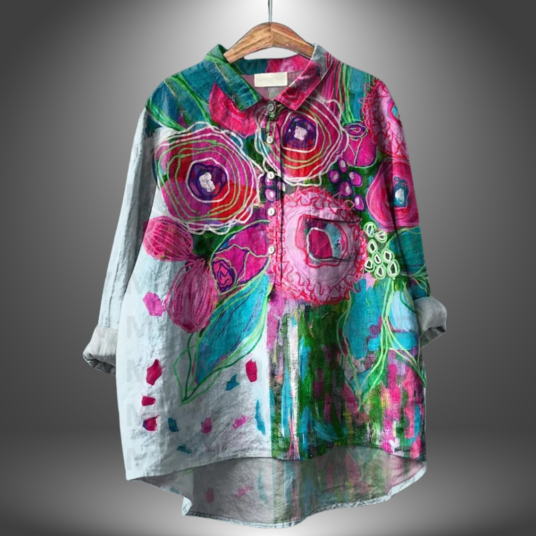 Damen Blumenmuster Übergroß Bluse | Langarm