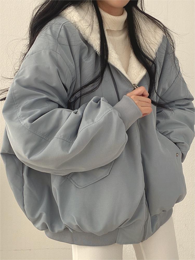 Wendbare Oversize Fleece Jacke mit Kapuze