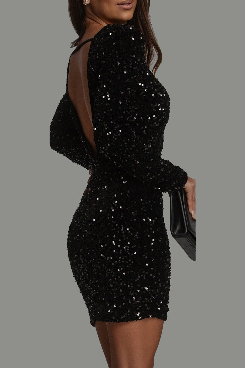 Damen Langärmliges Figurbetont Festliches Kleid | Mini