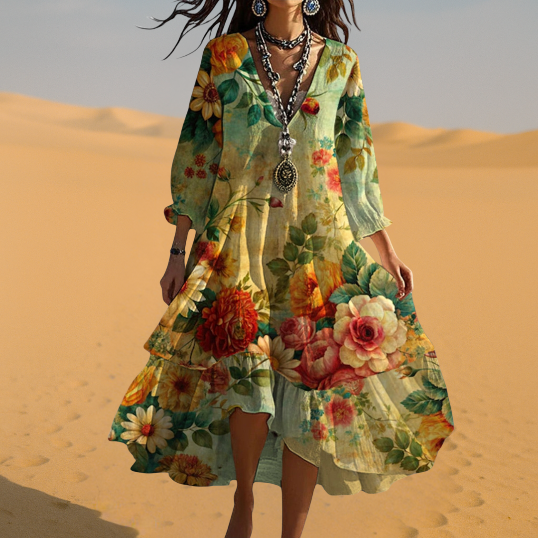 Damen Boho V-Ausschnitt Sommerkleid | Maxi