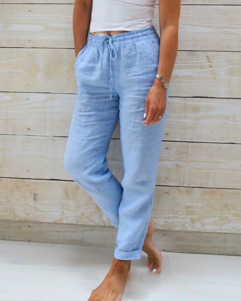Damen Sommer Lässig Leinenhose | mit Kordelzug