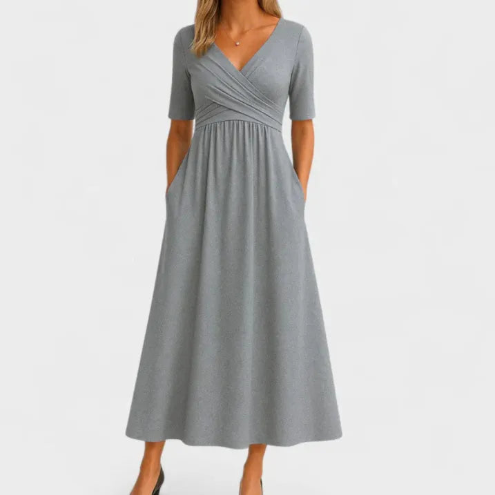 Damen V-Ausschnitt 3/4-Ärmel Wickelkleid | Midi