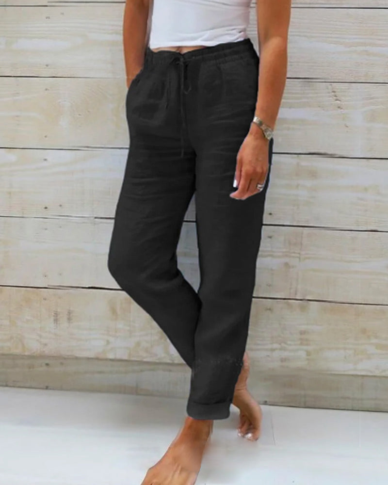 Damen Sommer Lässig Leinenhose | mit Kordelzug