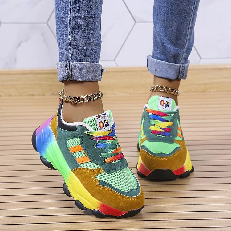 Damen Mehrfarbige Klobige Sneaker | Schnürverschluss