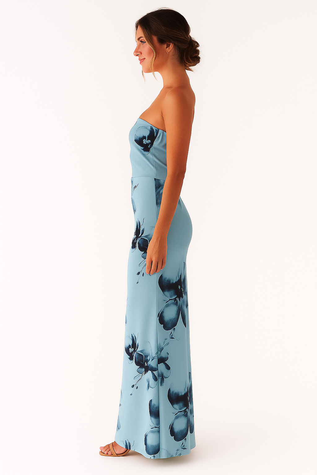 Blaues Maxikleid mit Blumenmuster für Damen