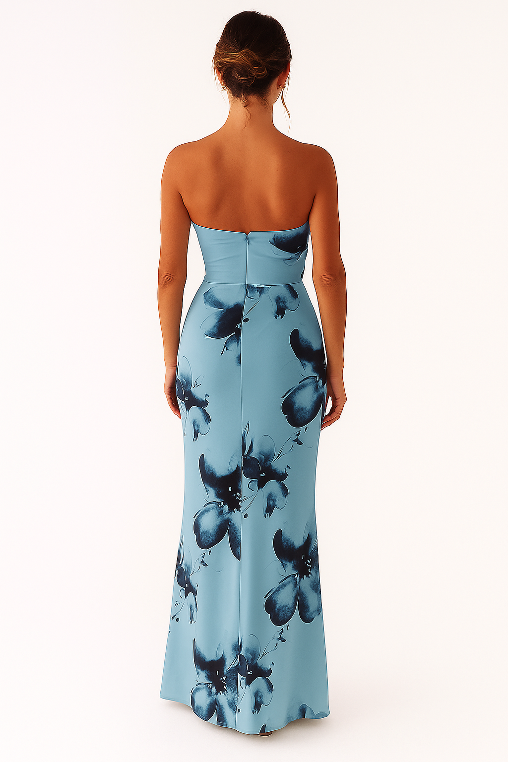 Blaues Maxikleid mit Blumenmuster für Damen