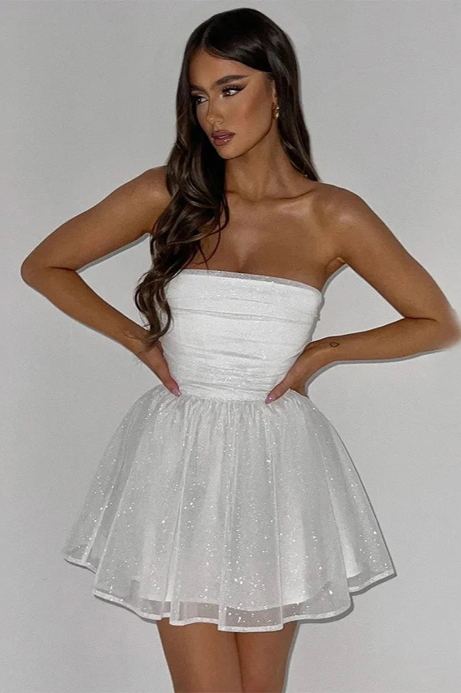 Damen Trägerloses Glitzer Cocktailkleid | Mini