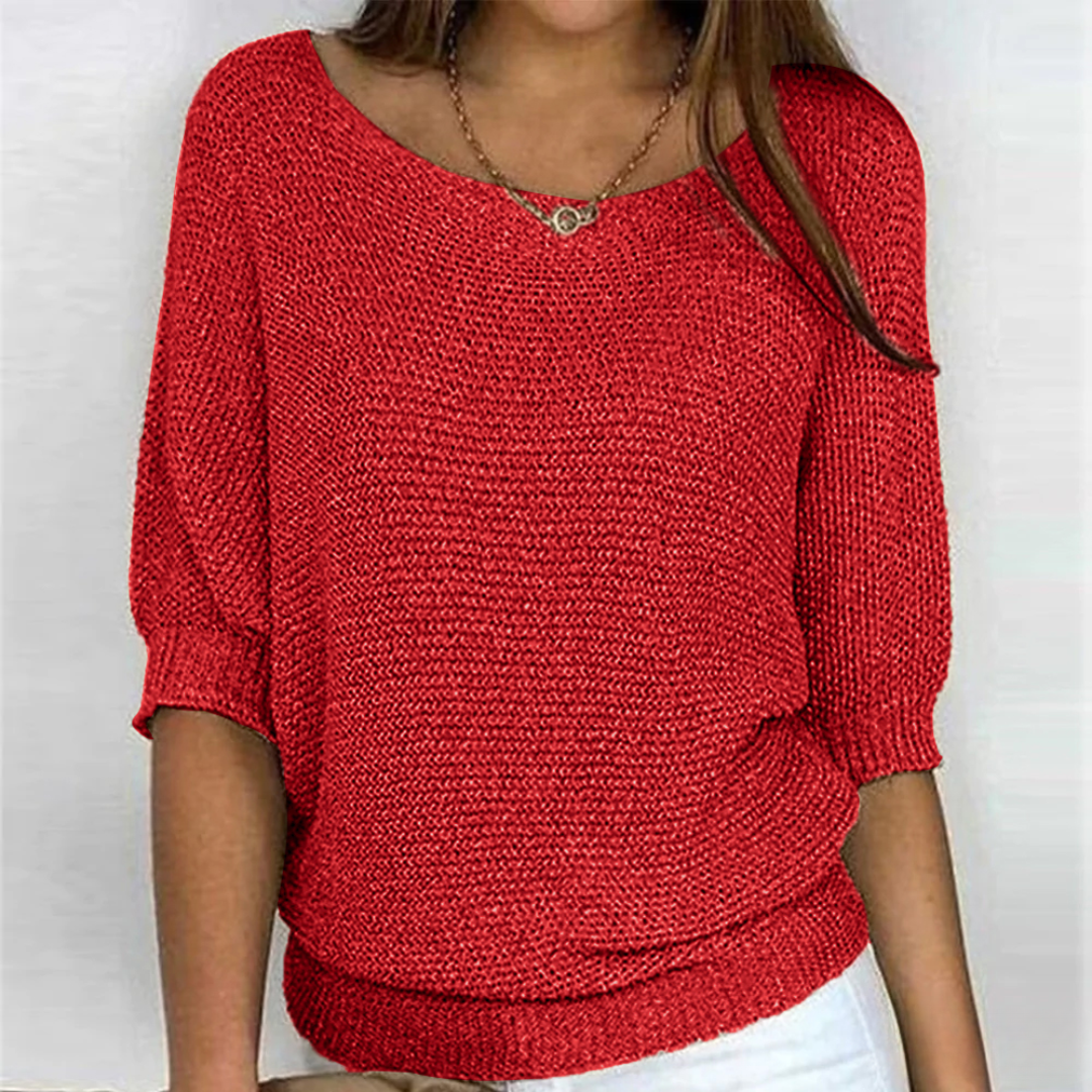 Damen 3/4-Ärmeln Gestricktes Top | Rundhalsausschnitt
