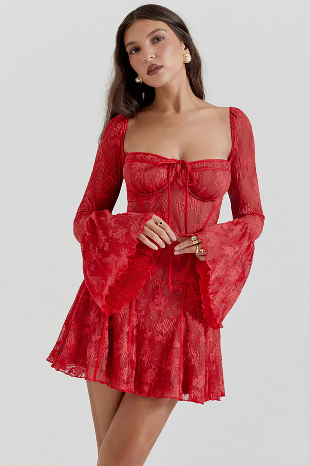 Damen Langen Ausgestellten Ärmeln Abendkleid | Mini