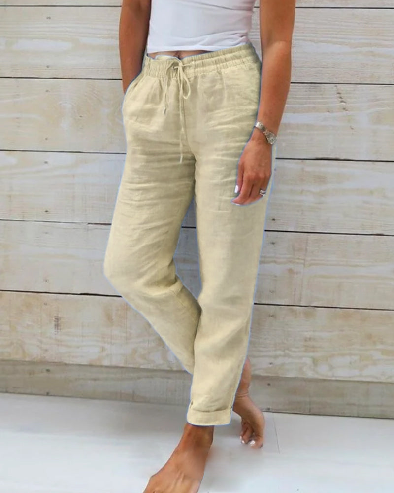 Damen Sommer Lässig Leinenhose | mit Kordelzug