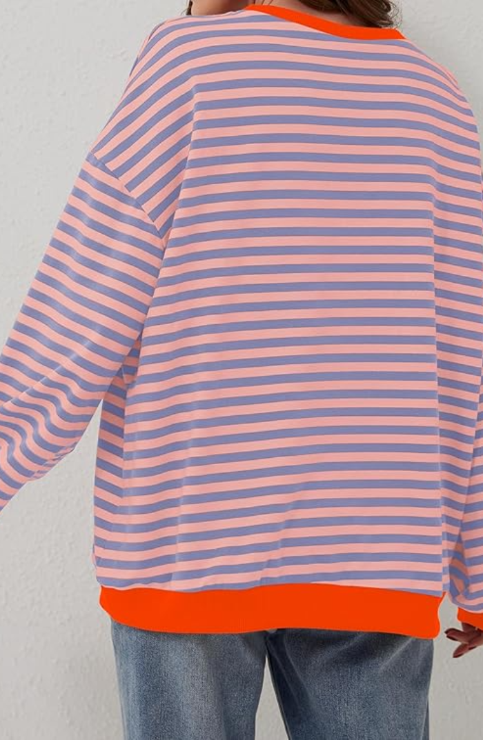 Damen Gestreiftes Rundhalsausschnitt Top | Langärmlig