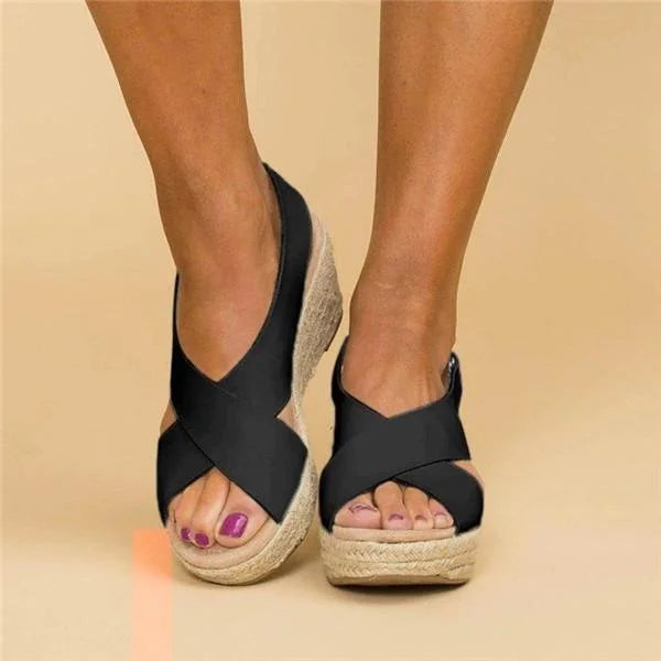 Damen Espadrille Keilabsatz Plateau Sandalen | mit Gekreuzten Riemen