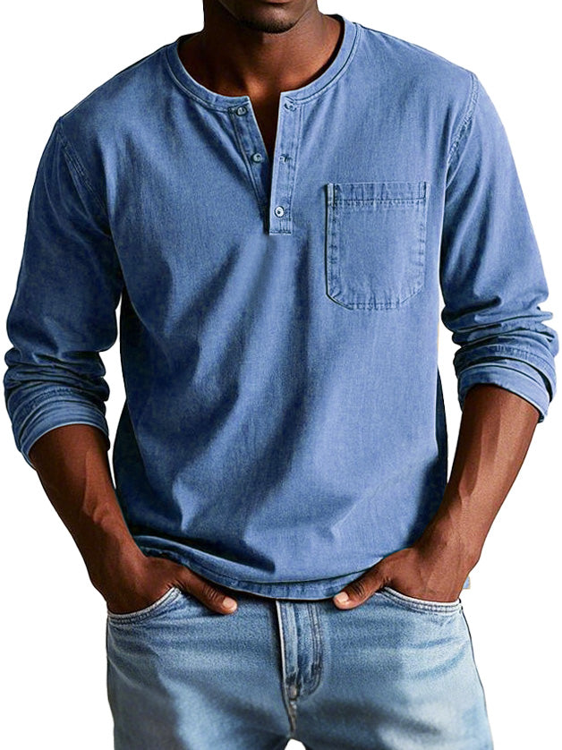 Herren Langarm Henley T-Shirt | mit Brusttasche