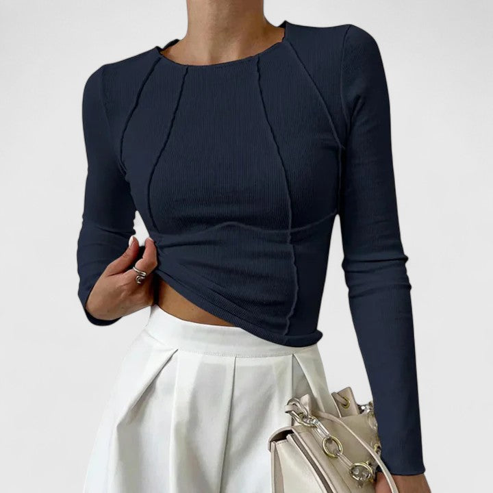 Damen Rundhalsausschnitt Langarm Top | Lässig