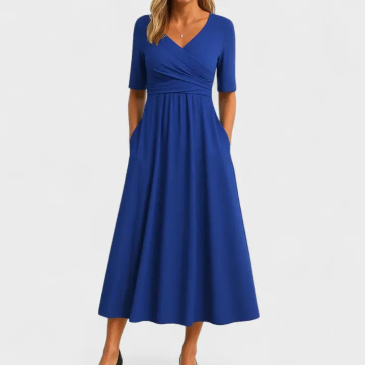 Damen V-Ausschnitt 3/4-Ärmel Wickelkleid | Midi