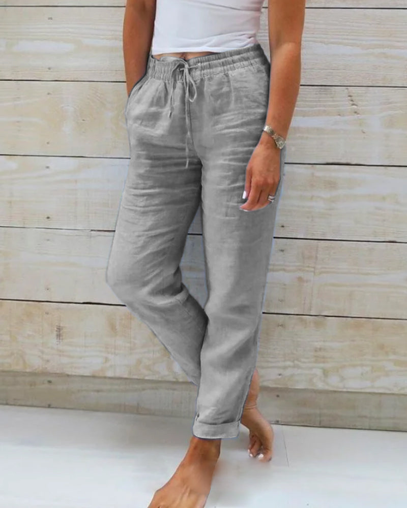 Damen Sommer Lässig Leinenhose | mit Kordelzug