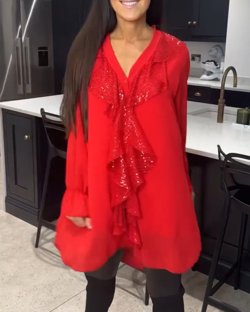 Damen Elegante Rüschen Bluse | Langarm