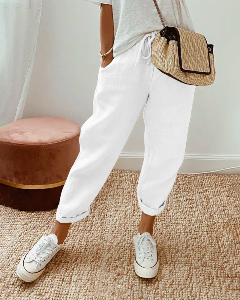 Damen Sommer Leinenhose | mit Kordelzug