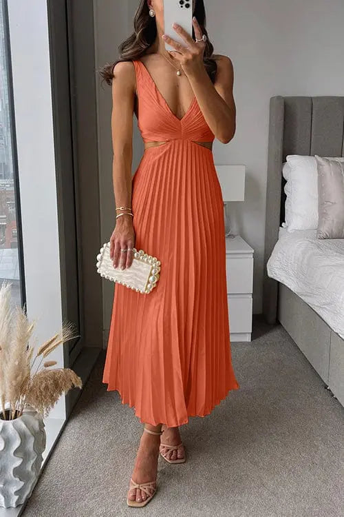 Damen Plissiertes Hochzeitsgastkleid | Midi