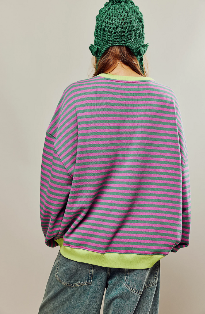 Damen Gestreiftes Rundhalsausschnitt Top | Langärmlig
