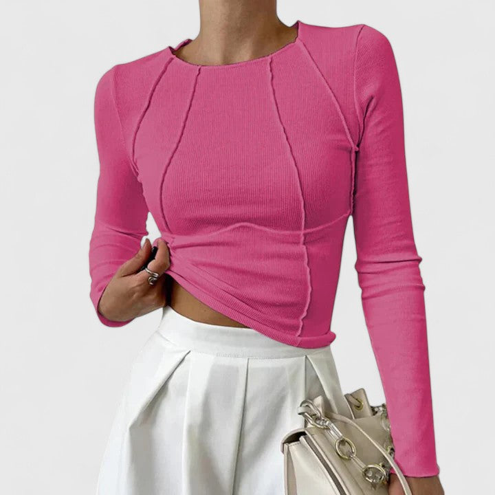 Damen Rundhalsausschnitt Langarm Top | Lässig