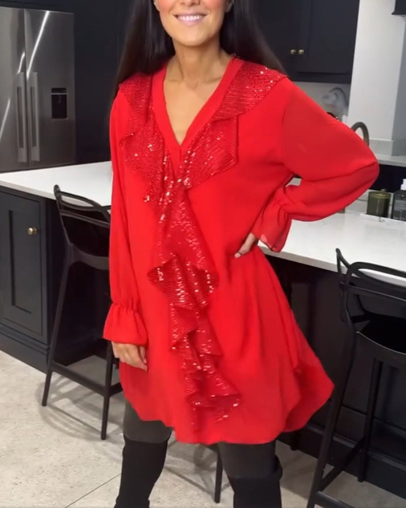 Damen Elegante Rüschen Bluse | Langarm