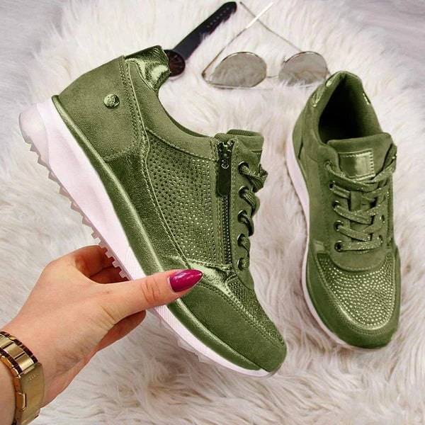 Damen Modisch Plateau Sneaker | Schnür- und Reißverschluss