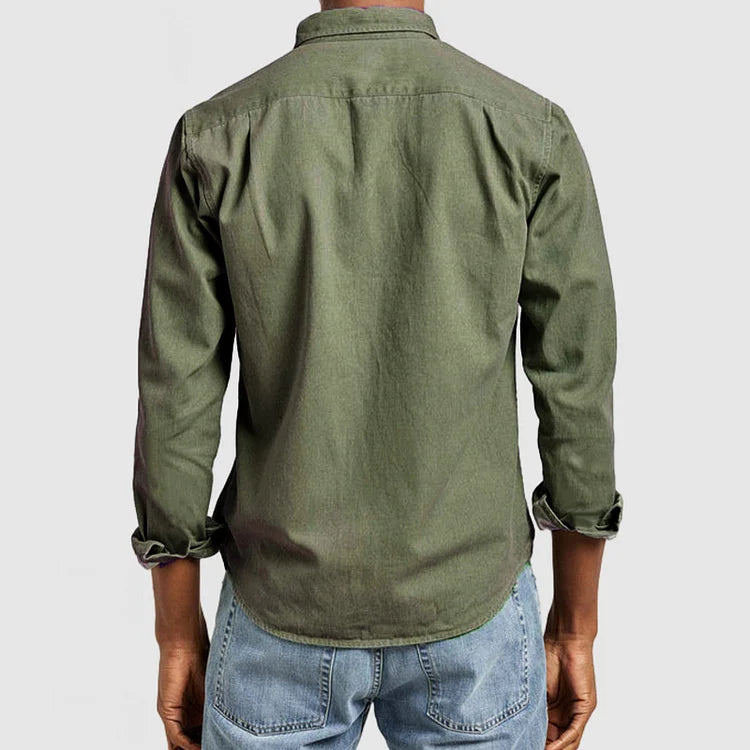 Herren Kragen Langarm Knopfleiste Hemd | mit Brusttasche