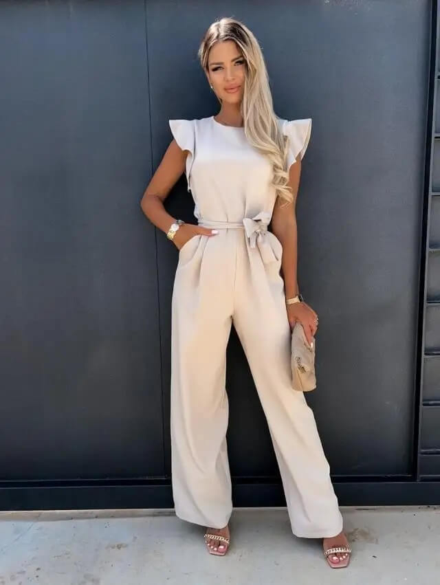 Damen Lässig Schmetterlingsärmeln Jumpsuit | mit Bindegürtel