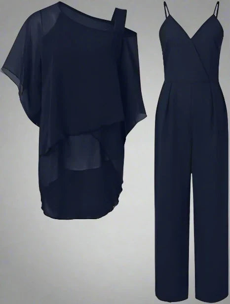 Damen Stilvoll Overall mit Asymmetrischem Oberteil | Set