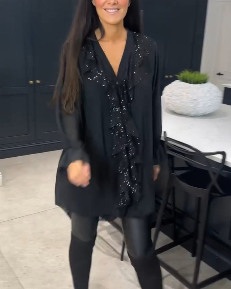 Damen Elegante Rüschen Bluse | Langarm