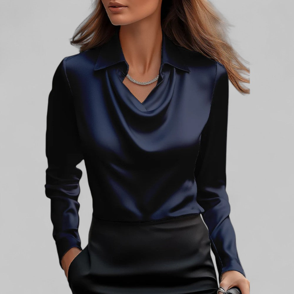 Damen Wasserfallausschnitt Bluse | Langärmlig