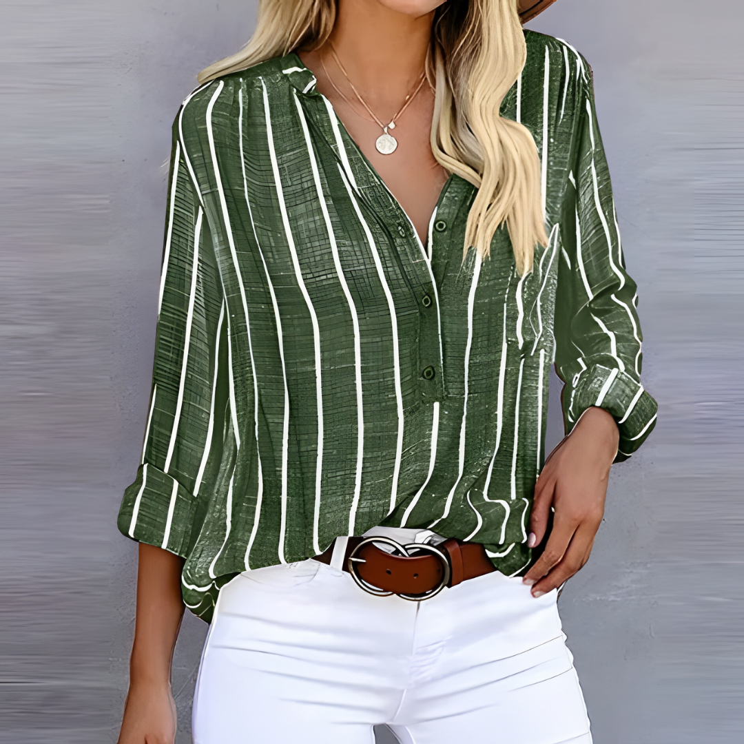 Damen Gestreifte Knopfleiste Bluse | Langärmlig