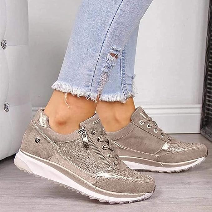 Damen Modisch Plateau Sneaker | Schnür- und Reißverschluss