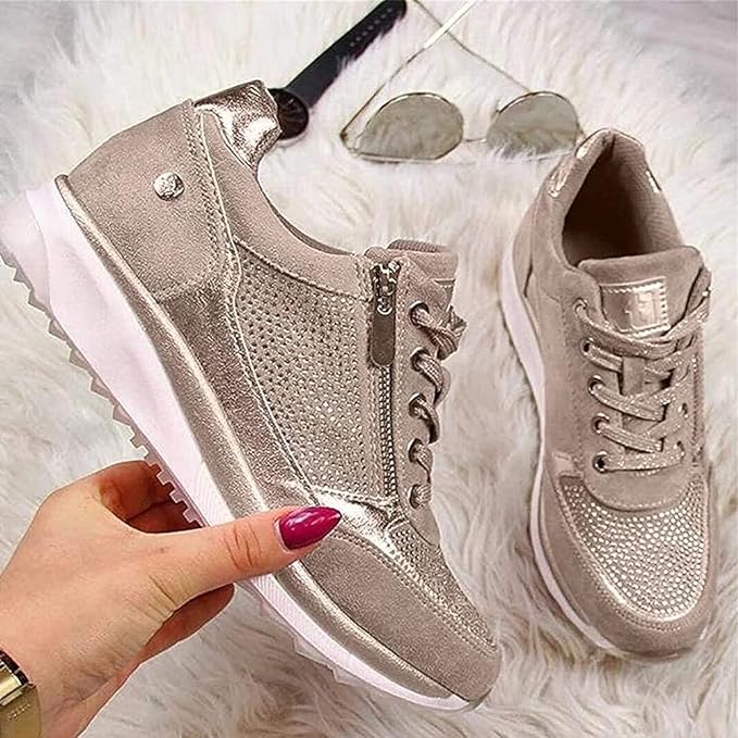 Damen Modisch Plateau Sneaker | Schnür- und Reißverschluss