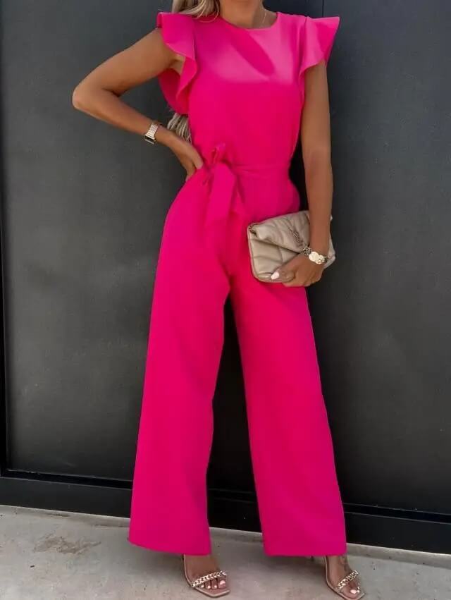 Damen Lässig Schmetterlingsärmeln Jumpsuit | mit Bindegürtel