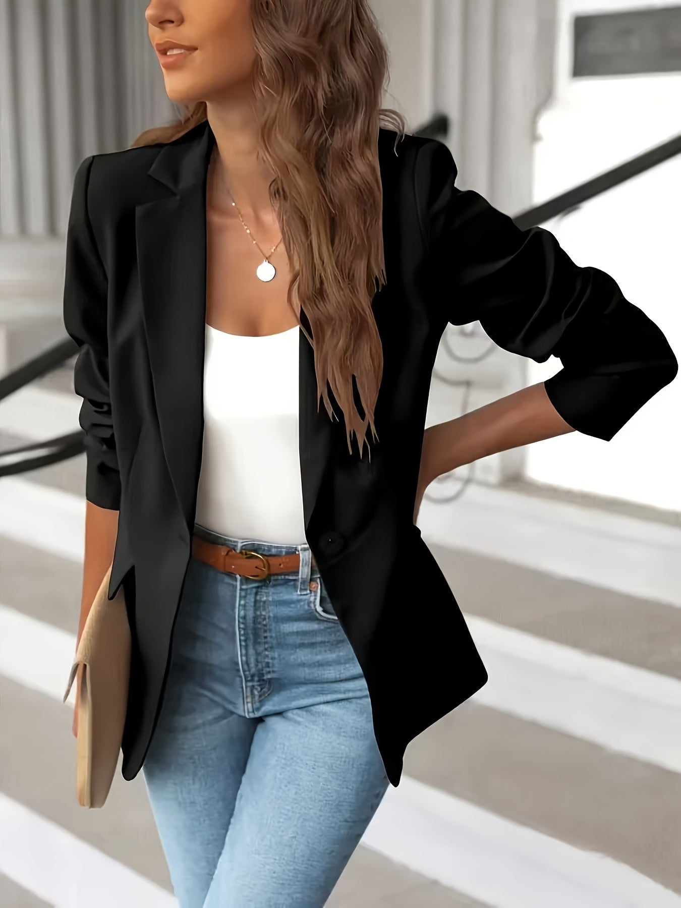 Damen Offene Vorderseite Lässig Blazer | Lange Ärmel
