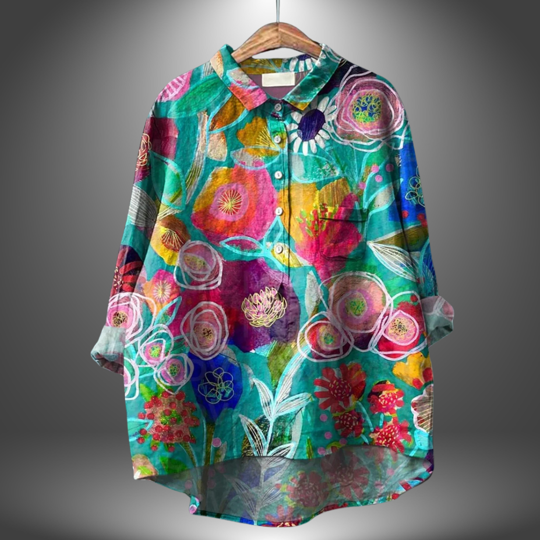 Damen Blumenmuster Übergroß Bluse | Langarm