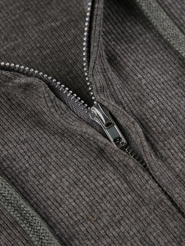 Graues Vintage Stricktop mit Reißverschluss und Kapuze