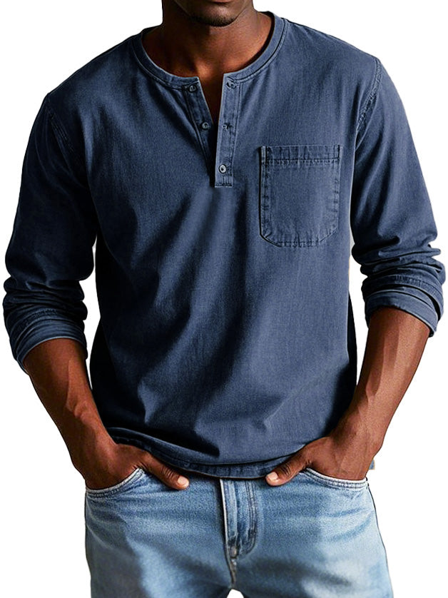 Herren Langarm Henley T-Shirt | mit Brusttasche