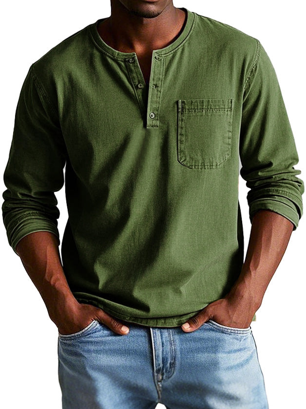 Herren Langarm Henley T-Shirt | mit Brusttasche