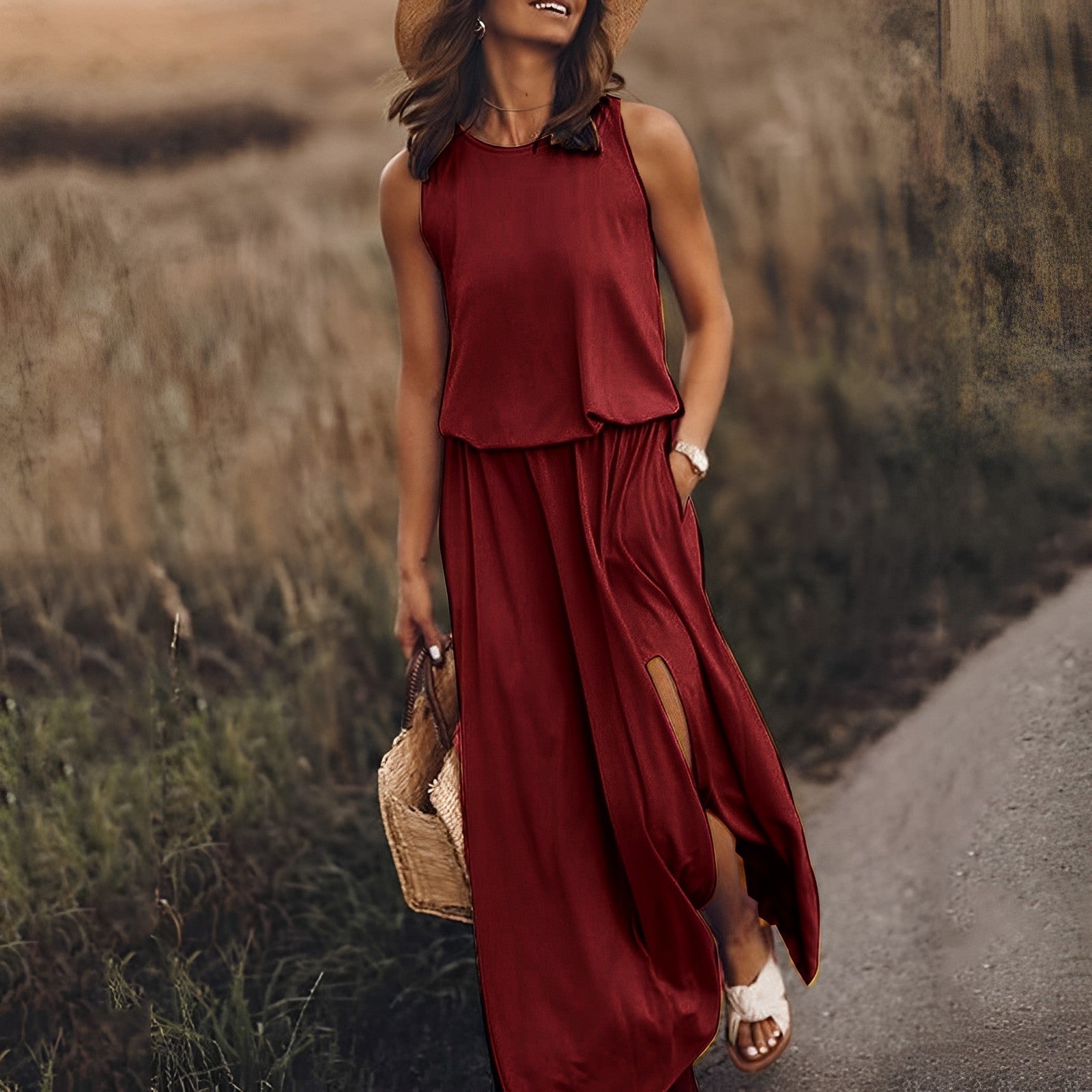 Damen Sommerkleid mit Seitenschlitz | Maxi