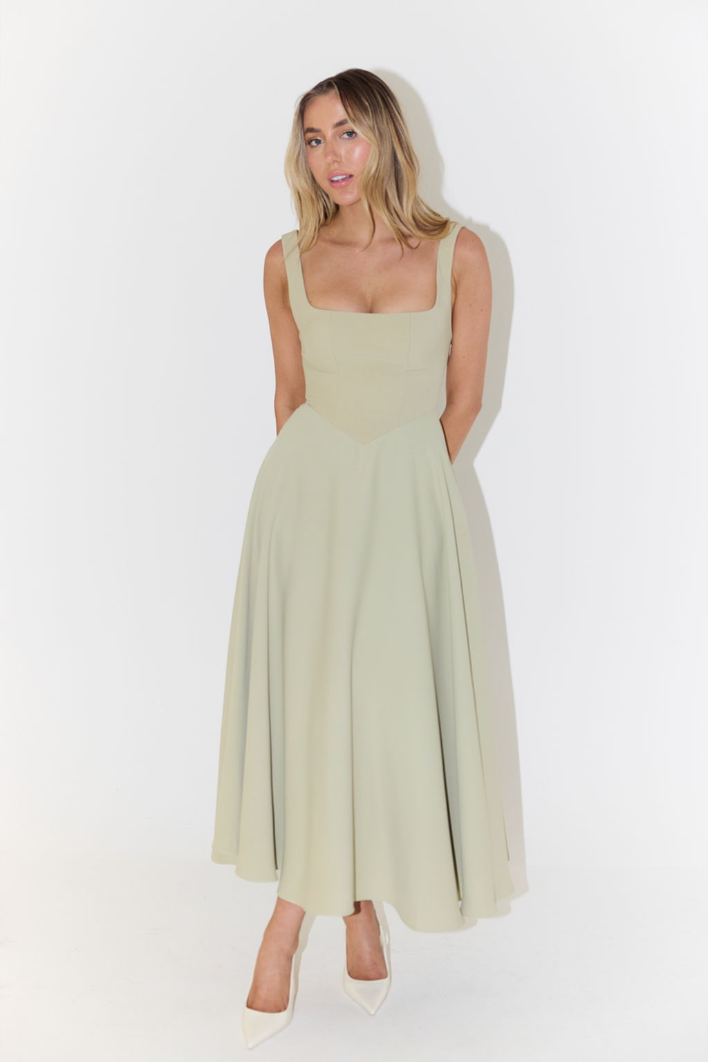 Damen A-Linien Quadratischer Hals Abendkleid | Maxi