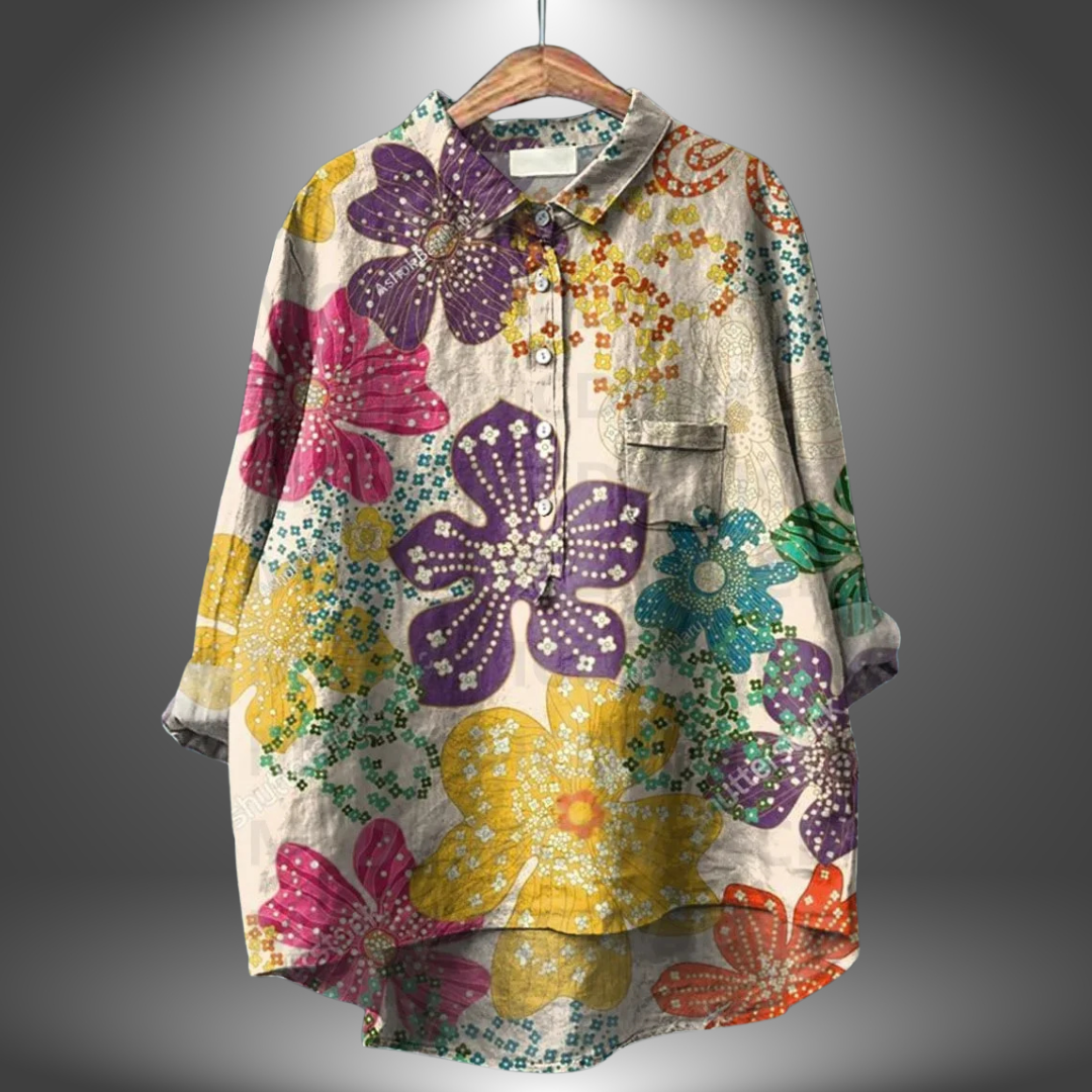 Damen Blumenmuster Übergroß Bluse | Langarm